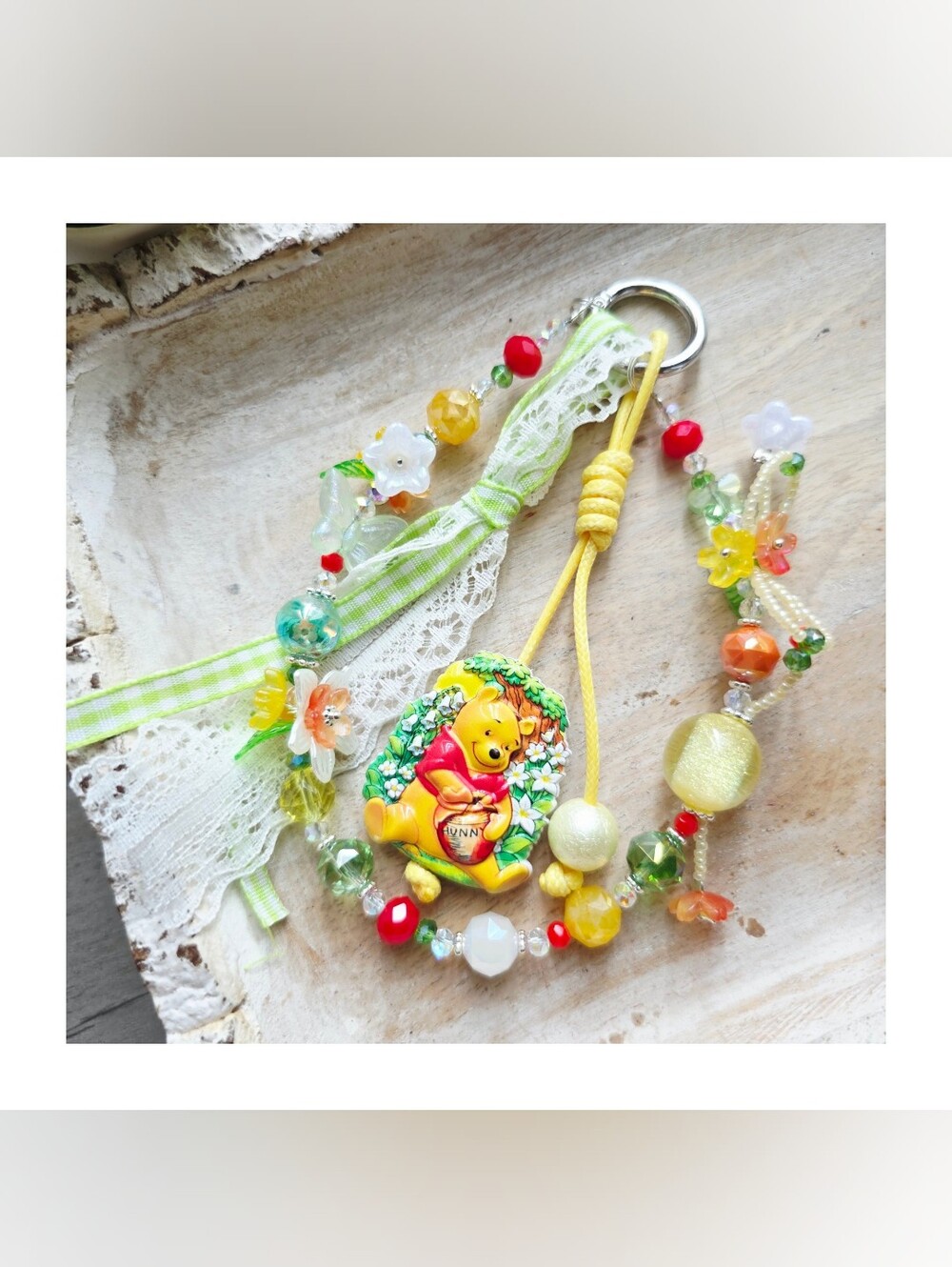 Handcrafted Beaded Keychain Charm • Wristlet • Winnie The Pooh Bear